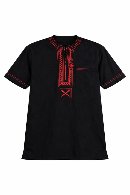 Zuberi – Camisa Afro Negro con Rojo