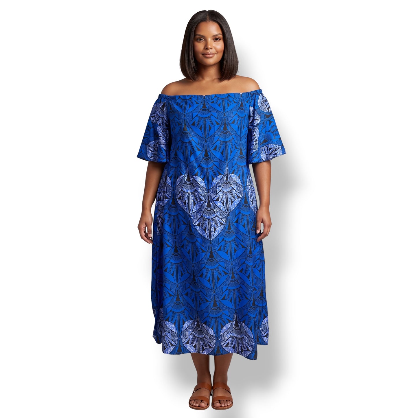 Nori – Vestido Afro Off-Shoulder Azul Royal