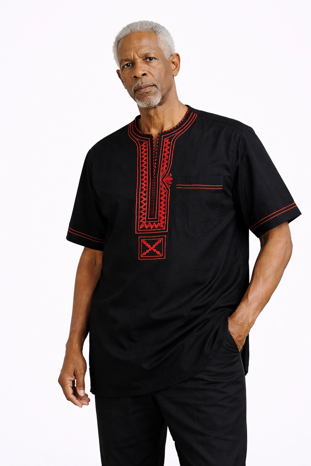 Zuberi – Camisa Afro Negro con Rojo