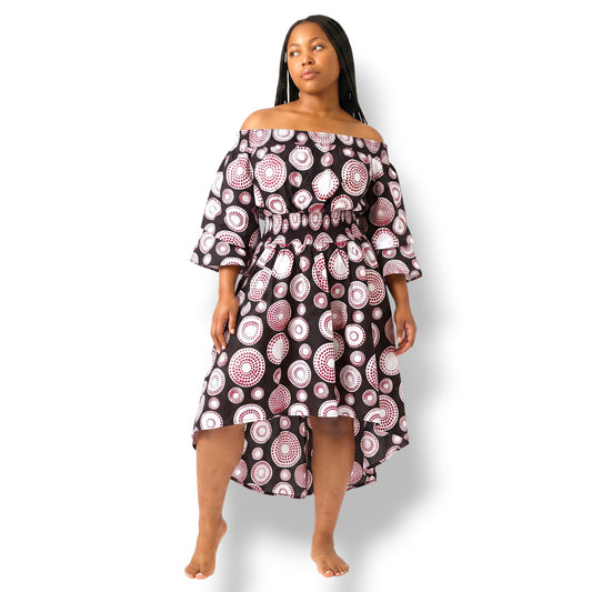 Dany – Vestido Ankara Off-Shoulder Chocolate