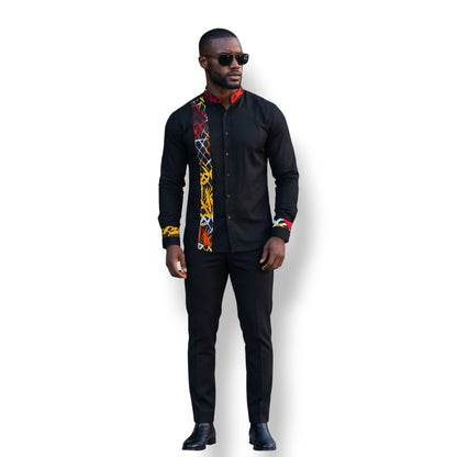 Zuberi – Camisa Afro Negro con Rojo