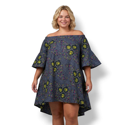 Caroline – Vestido Ankara Off-Shoulder