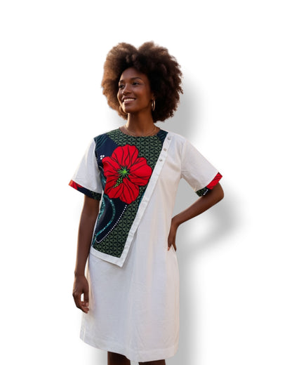 Victoria – Vestido Lino con Flor Africana