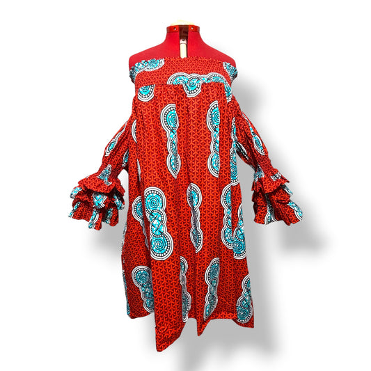 Stacy – Vestido Ankara Off-Shoulder Rojo