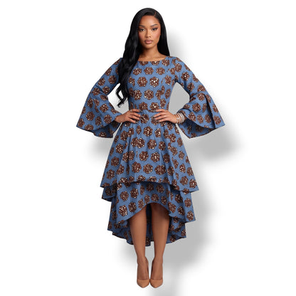 Zola – Vestido Ankara Azul Marino Hi-Lo