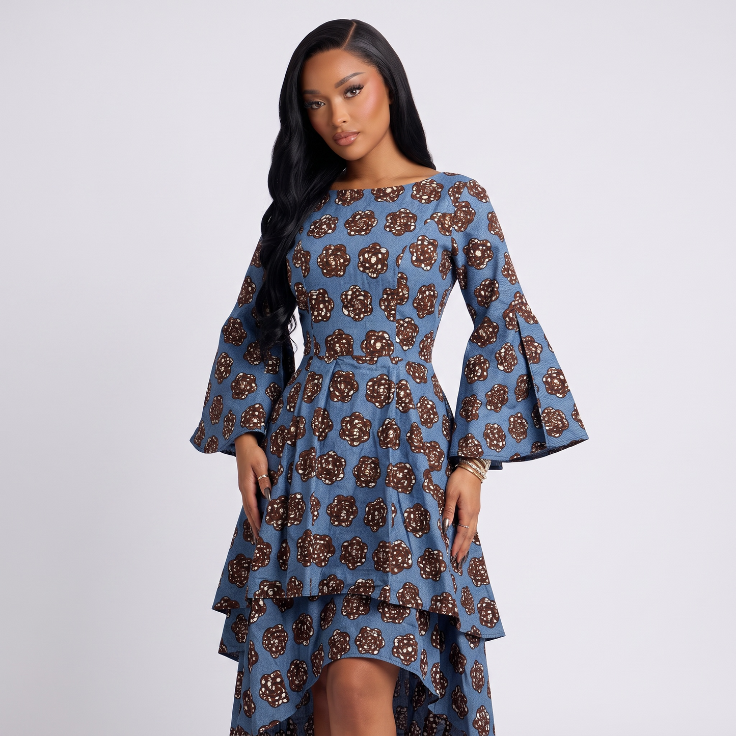 Zola – Vestido Ankara Azul Marino Hi-Lo