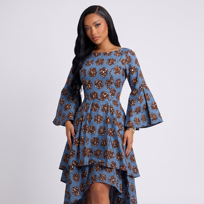 Zola – Vestido Ankara Azul Marino Hi-Lo