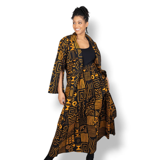 Amara – Set Bogolan Cape Top y Falda Maxi