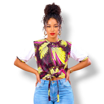 Addison – Blusa Ankara con Nudo y Mangas Globo
