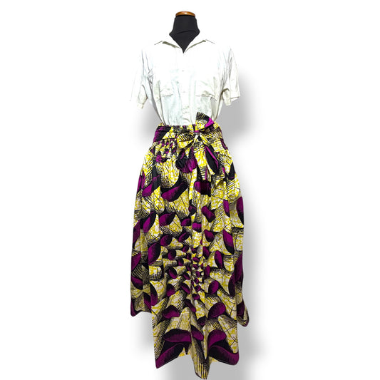 Falda Maxi Ankara Amarilla con Pétalos Morados