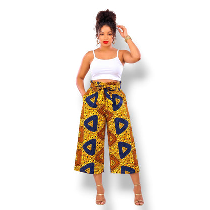 Lena – Culotte Ankara Amarillo con Triángulos Azul Marino
