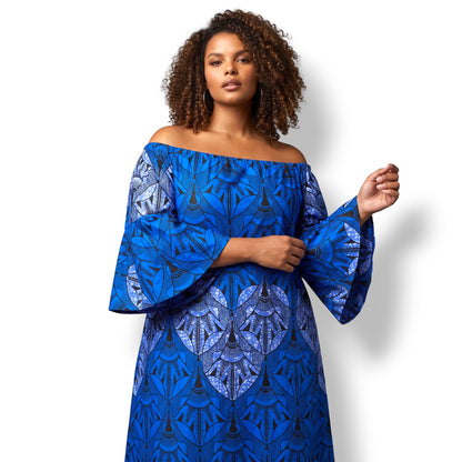 Nori – Vestido Afro Off-Shoulder Azul Royal