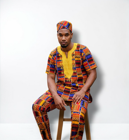 Tariq - Set de Pantalón y Camisa Kente Bordado