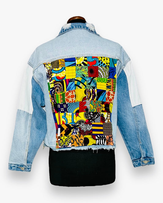 Jean African Print Patchwork Denim Jacket